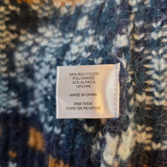 Orvis Shawl Collar Cardigan Women's M Blue Orange Fair Isle Alpaca Yak Blend - Picture 5 of 8